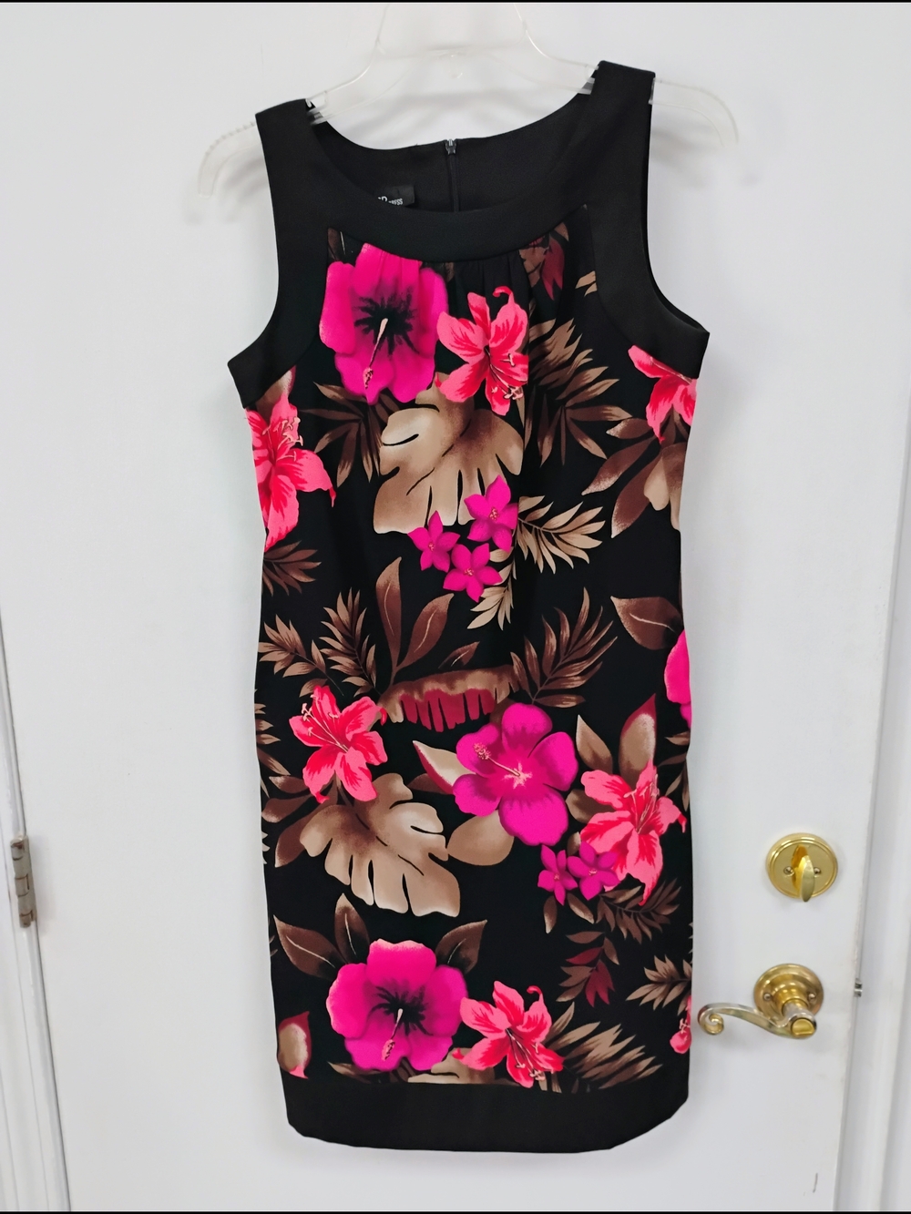 AGB Black Pink Tropical Floral Sleeveless Sheath Dress Size 6